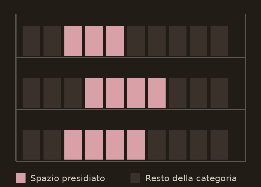 Schema di uno scaffale: spazio presidiato rispetto al resto della categoria